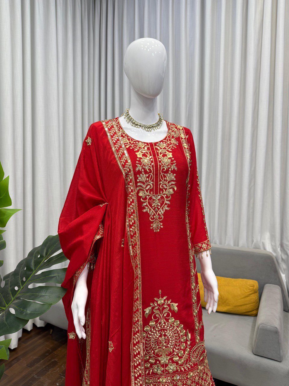 Wedding Wear Orange Color Thread Work Sharara Set
