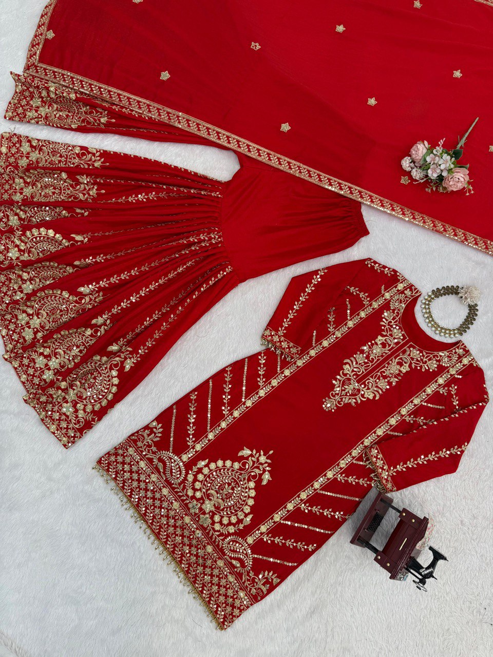 Wedding Wear Orange Color Thread Work Sharara Set
