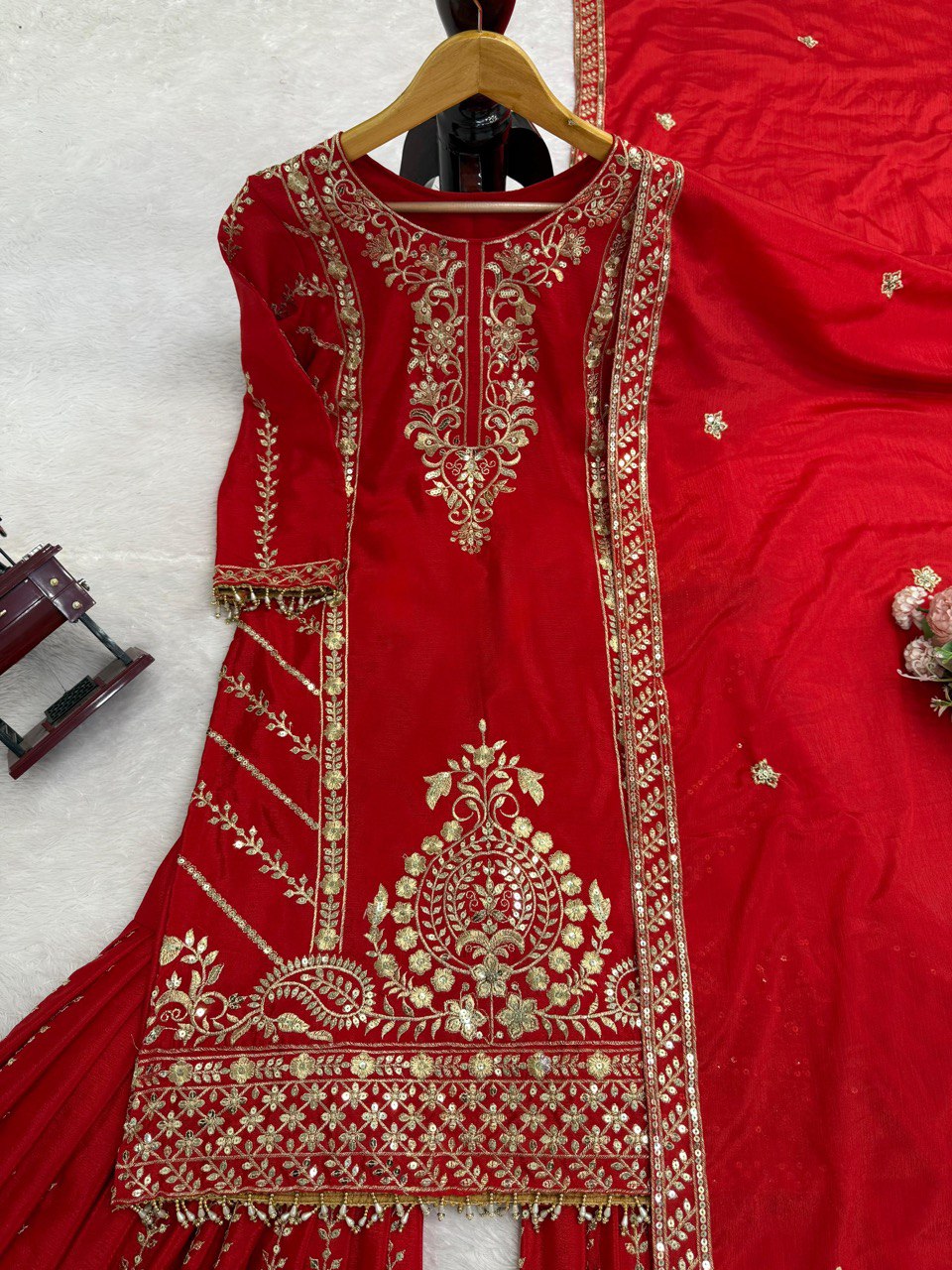 Wedding Wear Orange Color Thread Work Sharara Set