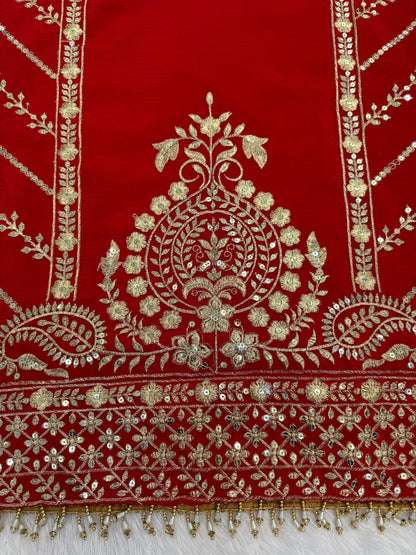 Wedding Wear Orange Color Thread Work Sharara Set