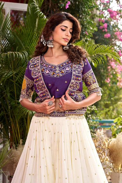 Eye Catching Purple Color Heavy Embroidered Lehenga Set