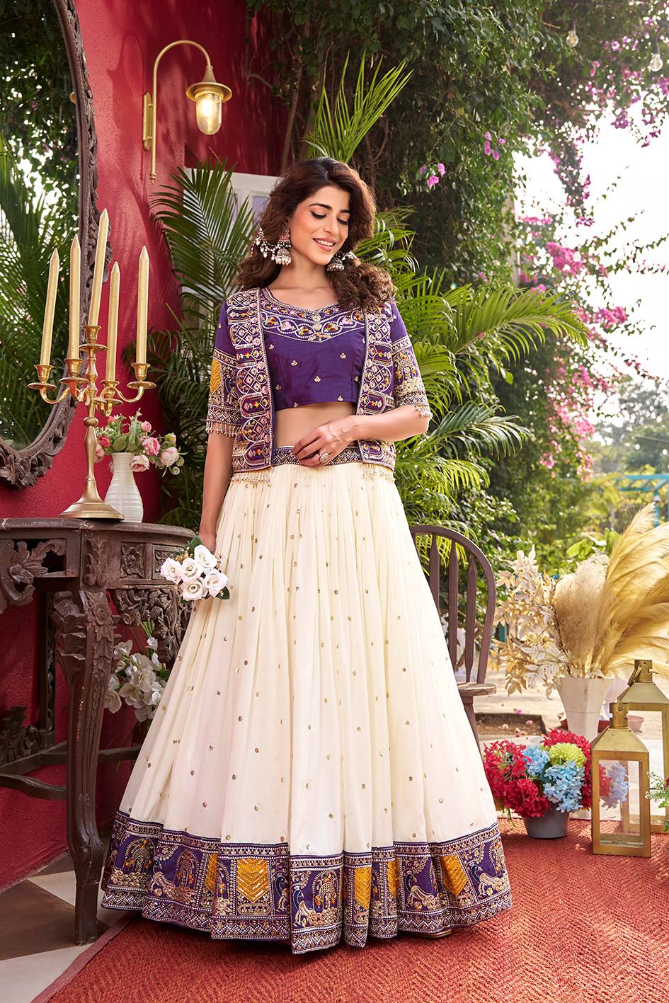 Eye Catching Purple Color Heavy Embroidered Lehenga Set