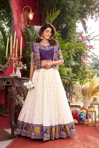 Eye Catching Purple Color Heavy Embroidered Lehenga Set