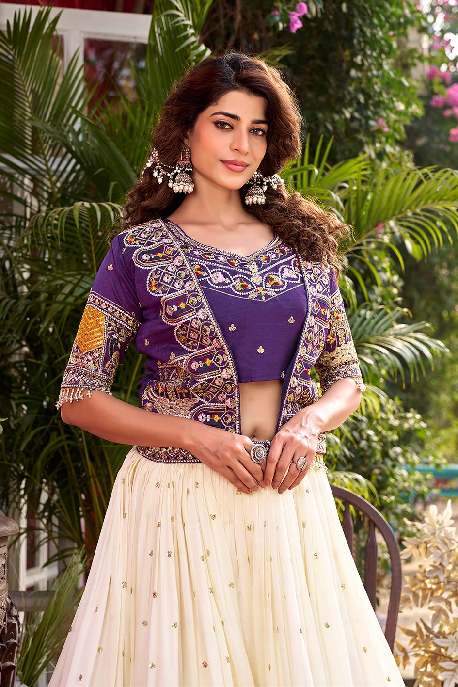 Eye Catching Purple Color Heavy Embroidered Lehenga Set