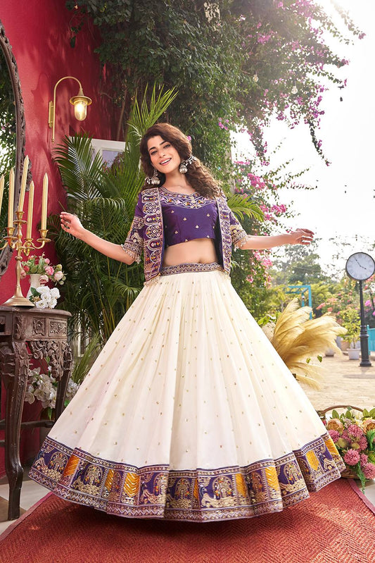 Eye Catching Purple Color Heavy Embroidered Lehenga Set