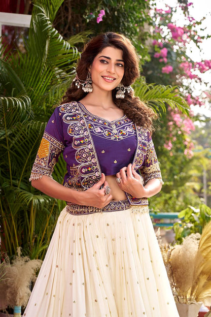 Eye Catching Purple Color Heavy Embroidered Lehenga Set