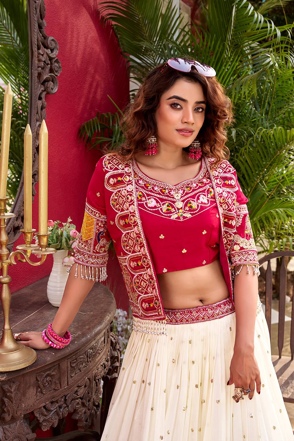 Blissful Pink Color Heavy Embroidery Thread Work Lehenga Choli With Koti