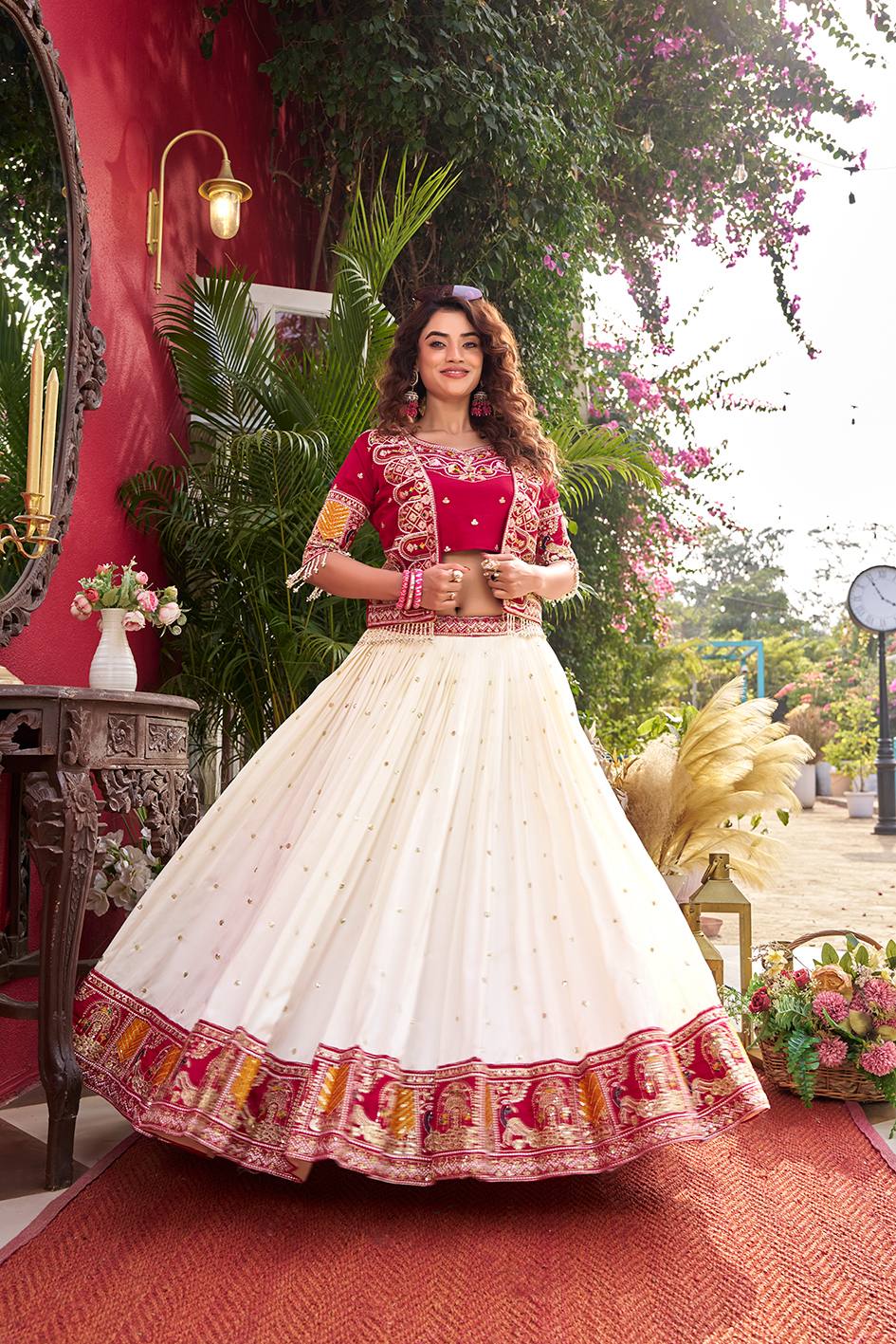 Blissful Pink Color Heavy Embroidery Thread Work Lehenga Choli With Koti