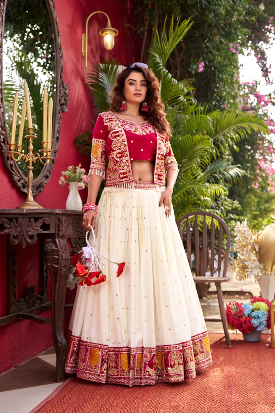 Blissful Pink Color Heavy Embroidery Thread Work Lehenga Choli With Koti