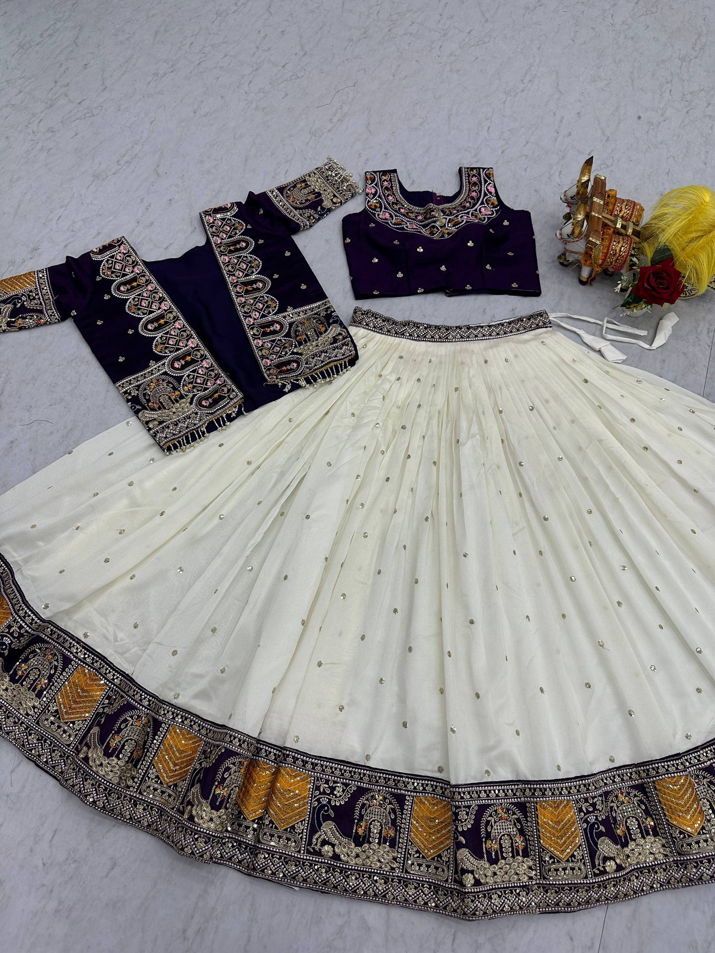 Eye Catching Purple Color Heavy Embroidered Lehenga Set