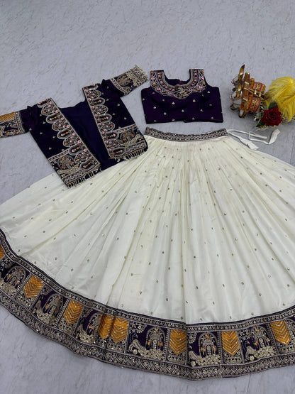 Eye Catching Purple Color Heavy Embroidered Lehenga Set
