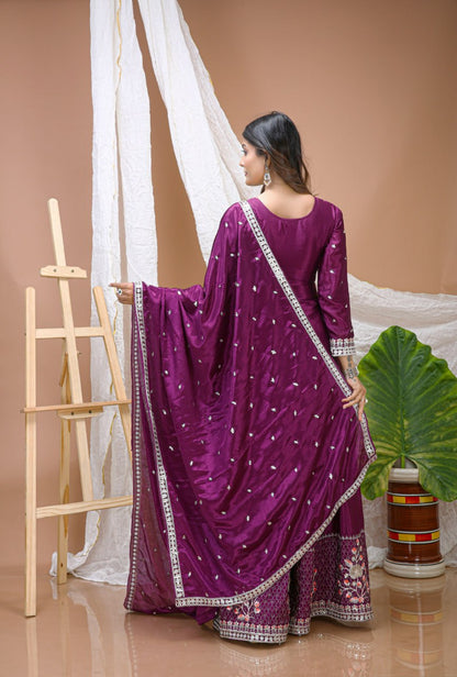 Classical Purple Color Sequence Embroidered Sharara Suit