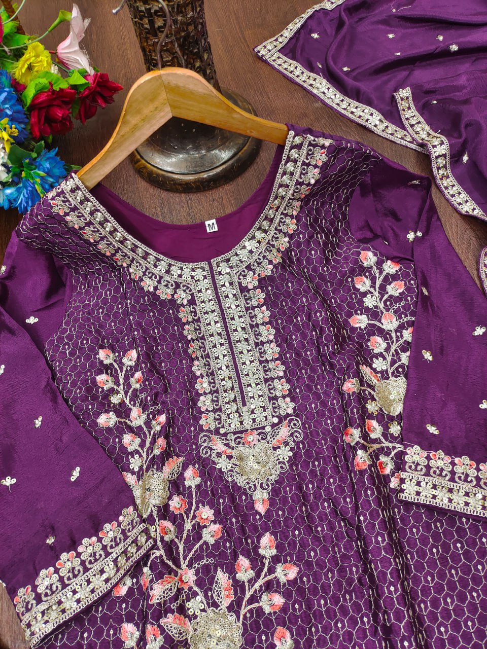 Classical Purple Color Sequence Embroidered Sharara Suit