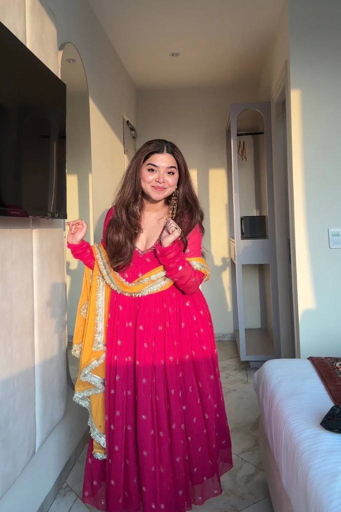 Neha's Pink Color Georgette Embroidered Gown Set