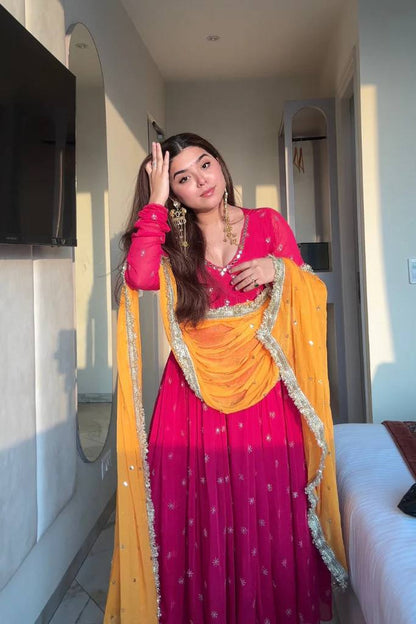 Neha's Pink Color Georgette Embroidered Gown Set
