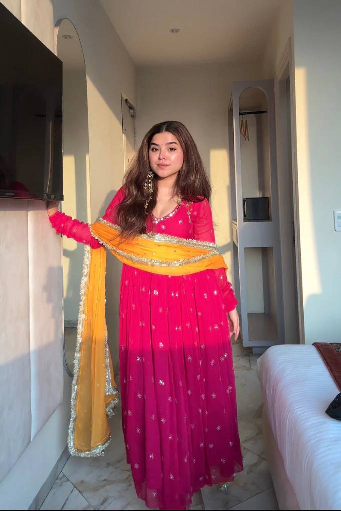Neha's Pink Color Georgette Embroidered Gown Set