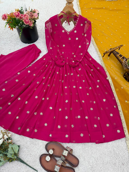 Neha's Pink Color Georgette Embroidered Gown Set