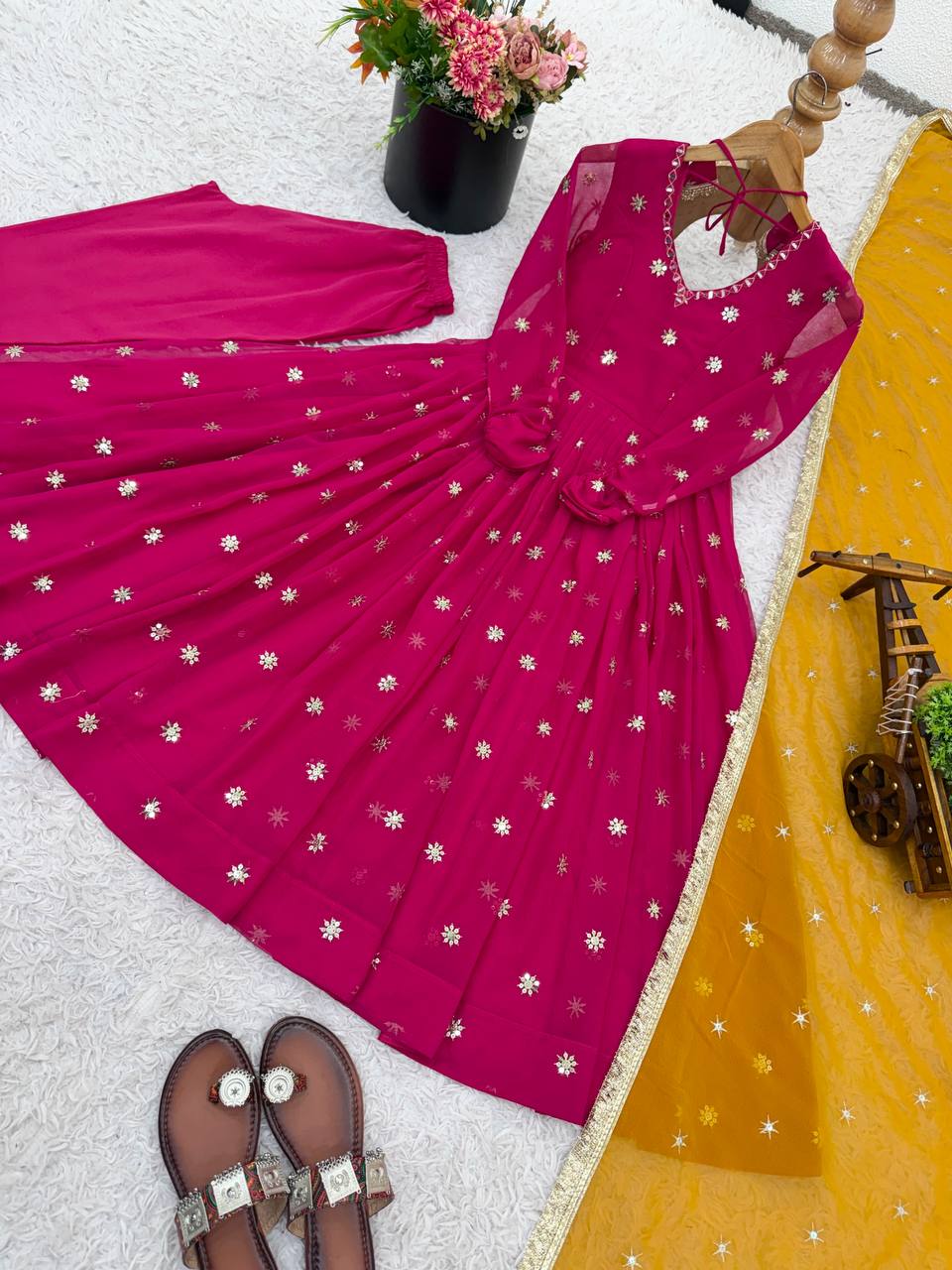 Neha's Pink Color Georgette Embroidered Gown Set