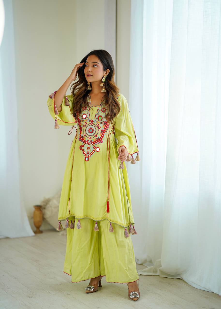 Green Color Pure Khadi Cotton Designer Co-ord Set