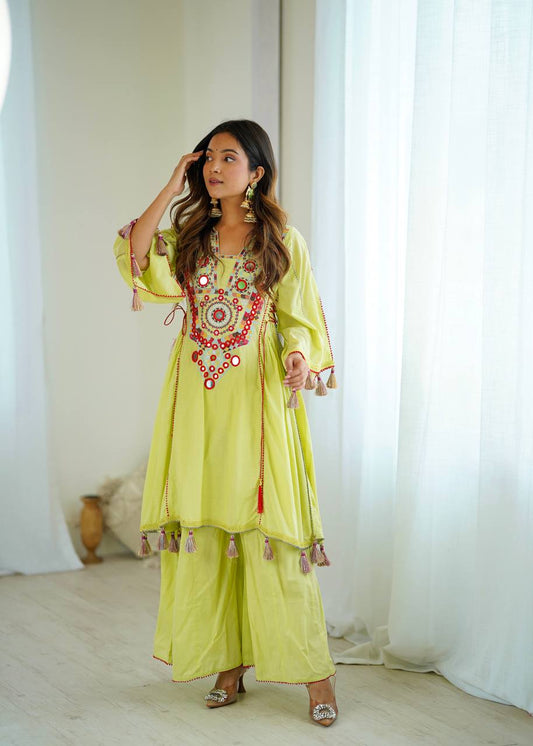 Green Color Pure Khadi Cotton Designer Co-ord Set