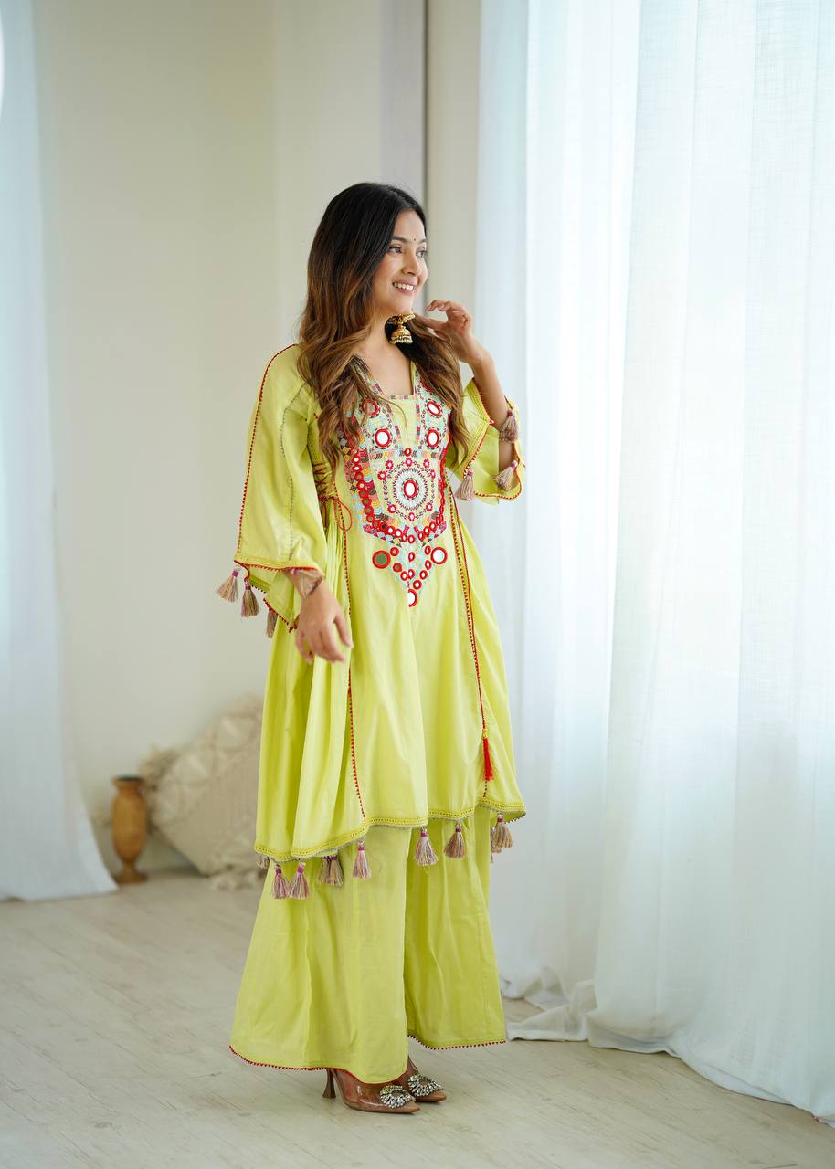 Green Color Pure Khadi Cotton Designer Co-ord Set