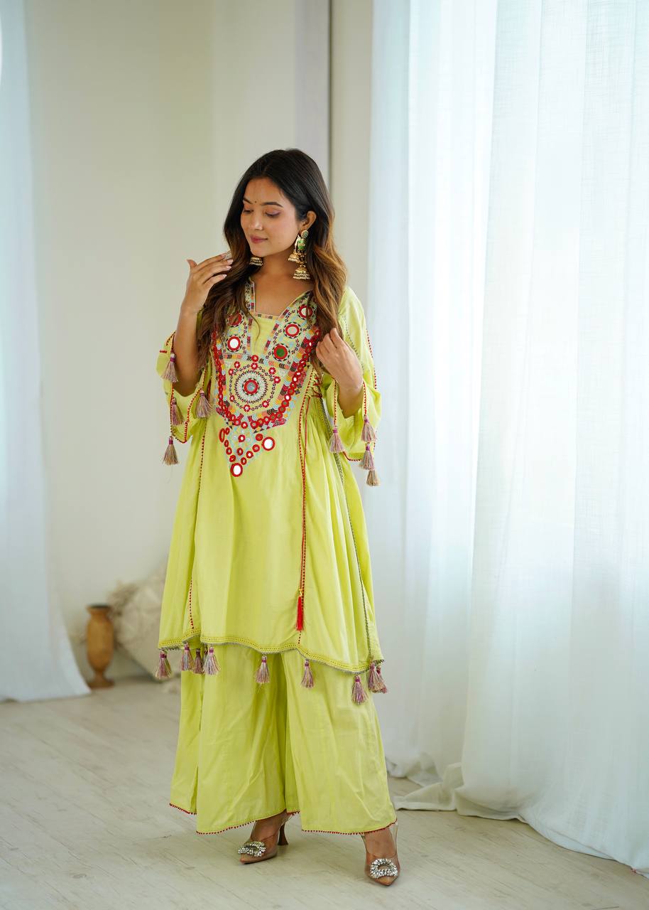 Green Color Pure Khadi Cotton Designer Co-ord Set