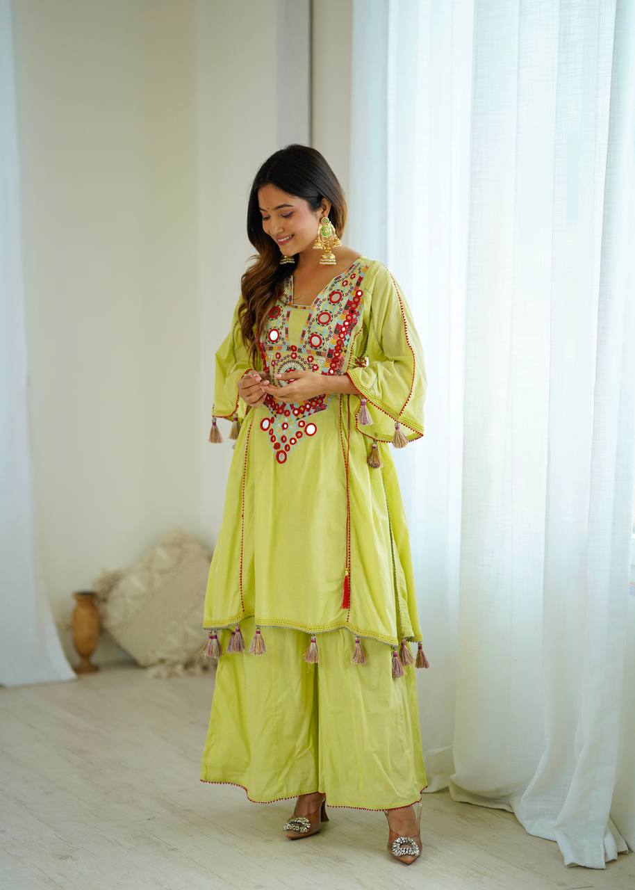 Green Color Pure Khadi Cotton Designer Co-ord Set