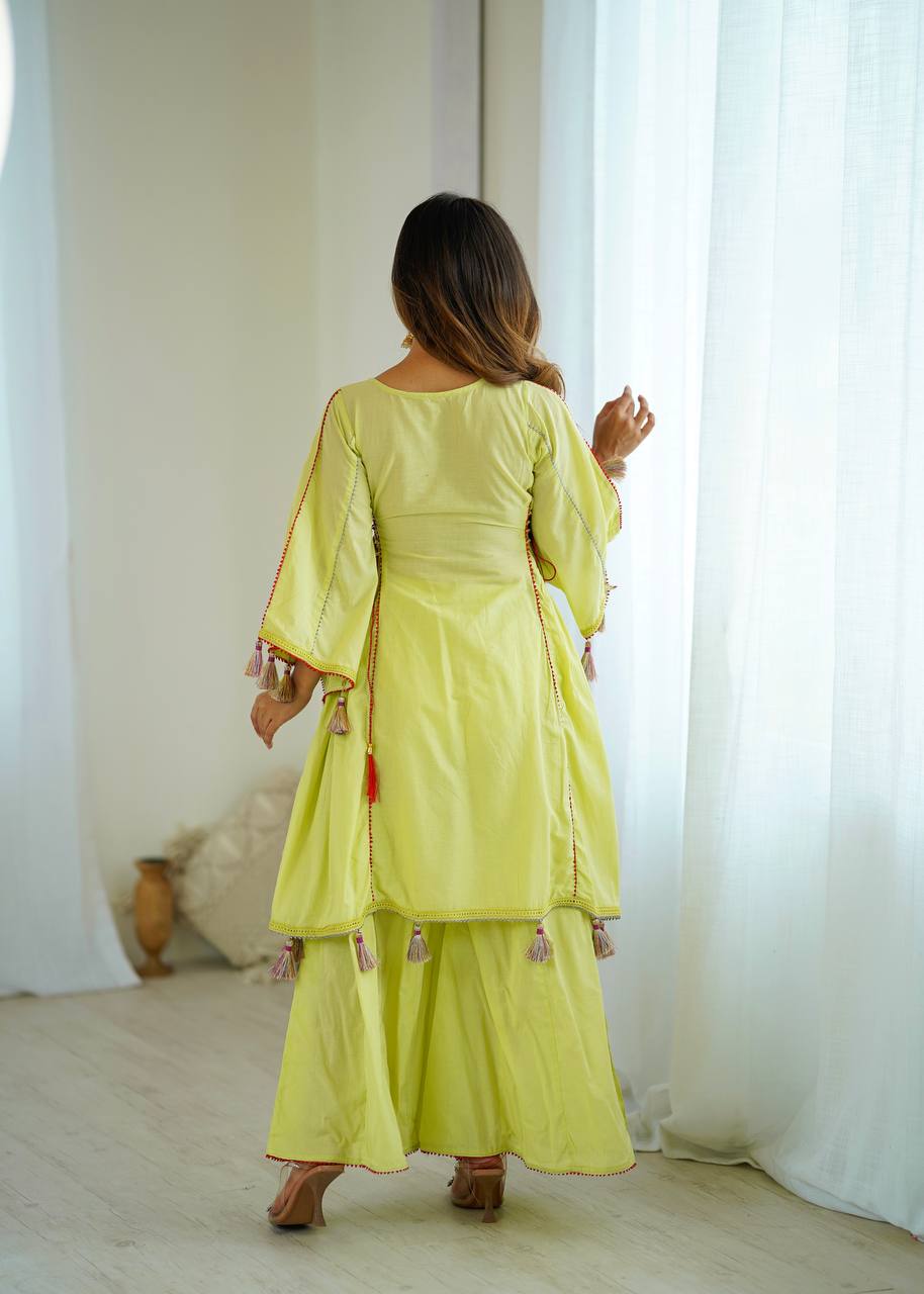 Green Color Pure Khadi Cotton Designer Co-ord Set