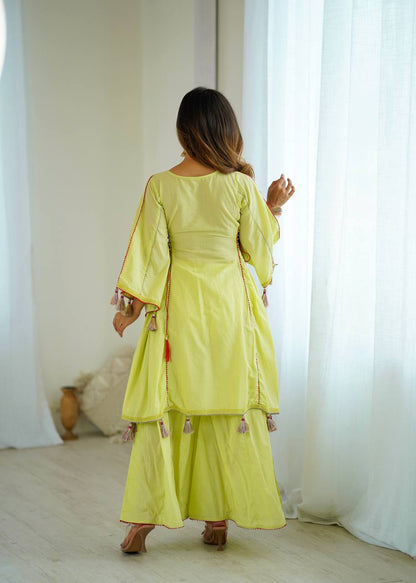 Green Color Pure Khadi Cotton Designer Co-ord Set