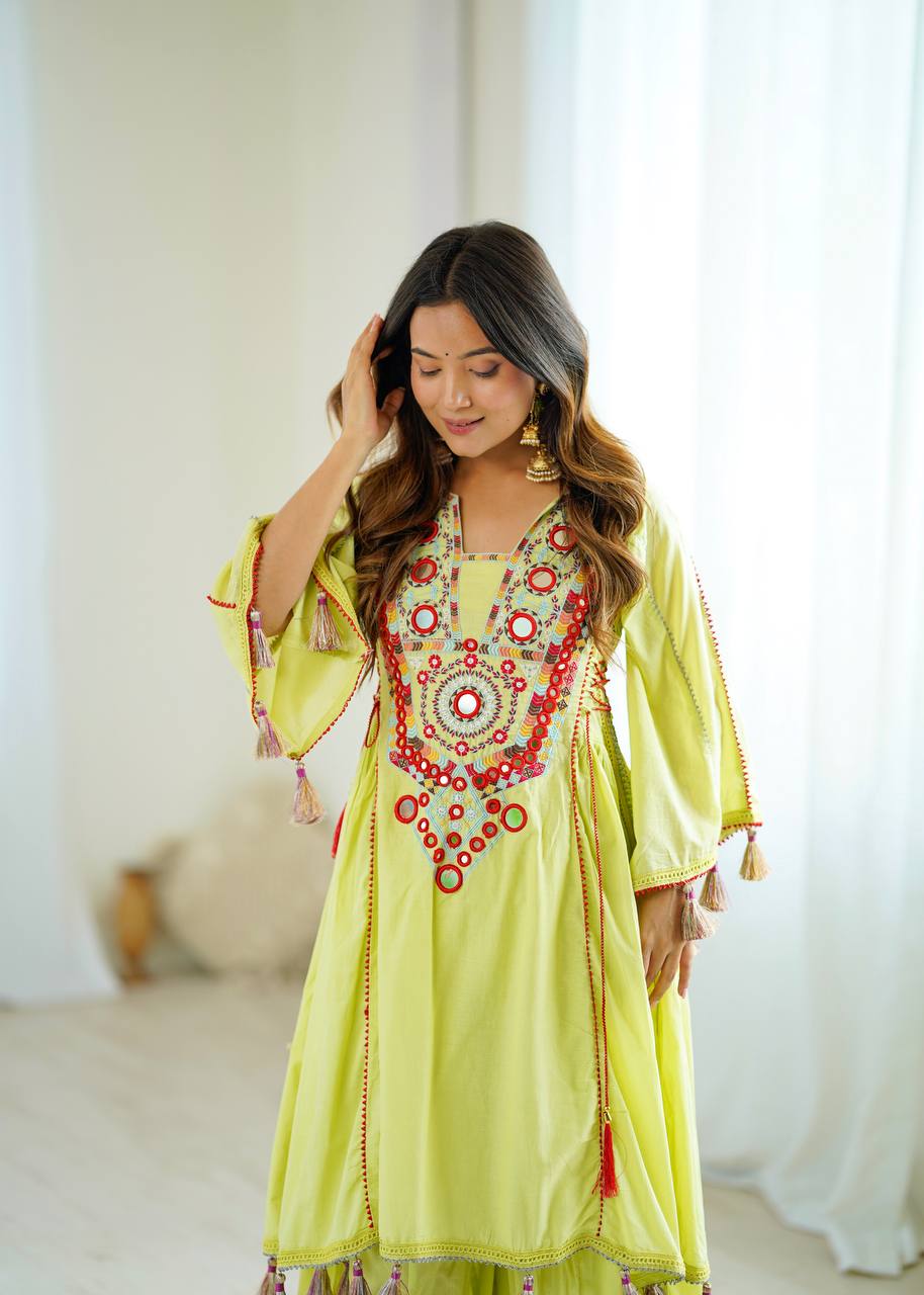 Green Color Pure Khadi Cotton Designer Co-ord Set