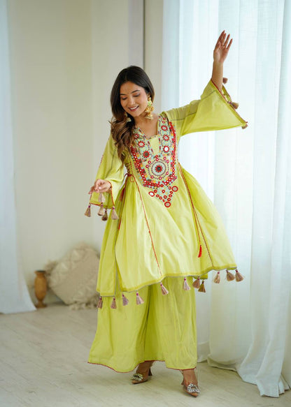 Green Color Pure Khadi Cotton Designer Co-ord Set