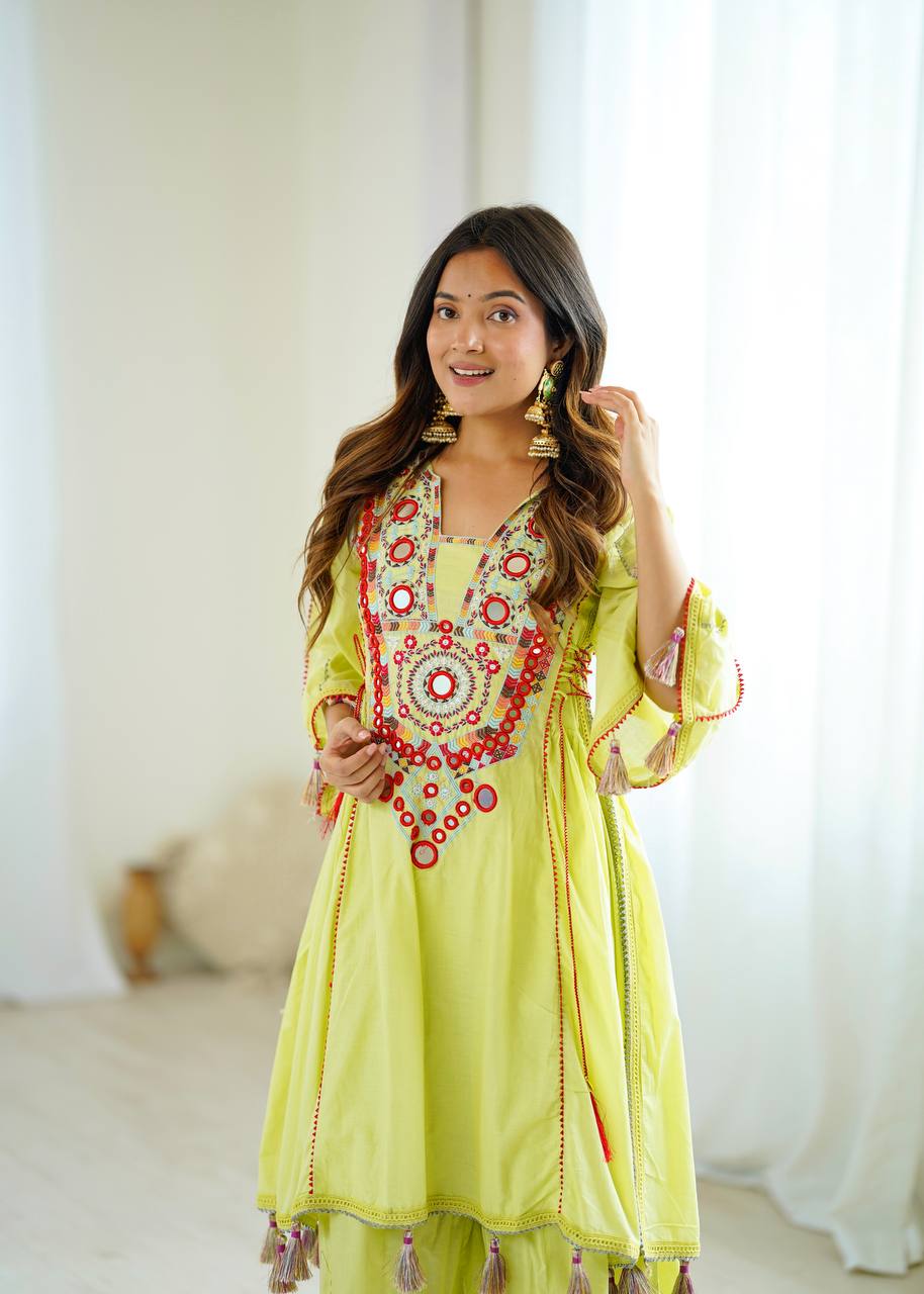 Green Color Pure Khadi Cotton Designer Co-ord Set