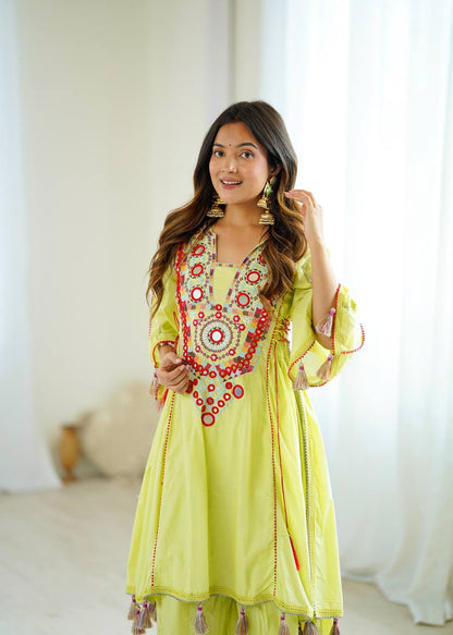 Green Color Pure Khadi Cotton Designer Co-ord Set