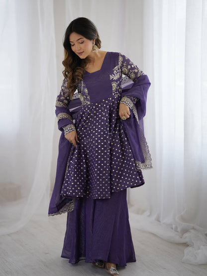 Arti Chahan's Wear Blue Color Embroidered Work Sharara Suit
