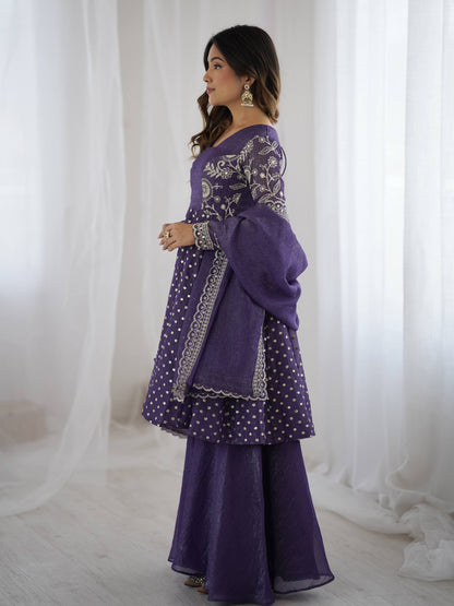 Arti Chahan's Wear Blue Color Embroidered Work Sharara Suit