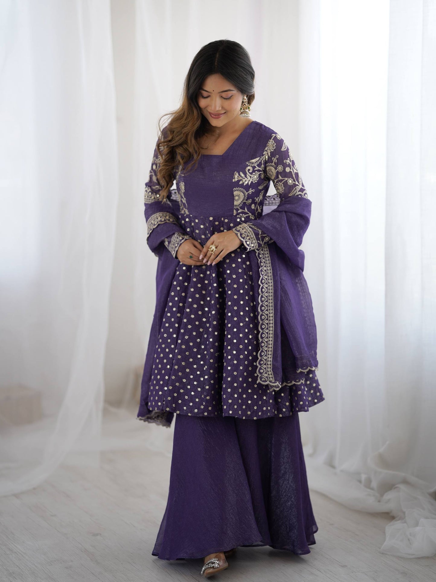 Arti Chahan's Wear Blue Color Embroidered Work Sharara Suit