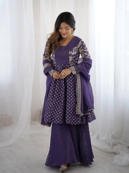 Arti Chahan's Wear Blue Color Embroidered Work Sharara Suit