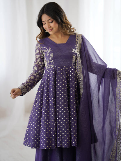 Arti Chahan's Wear Blue Color Embroidered Work Sharara Suit