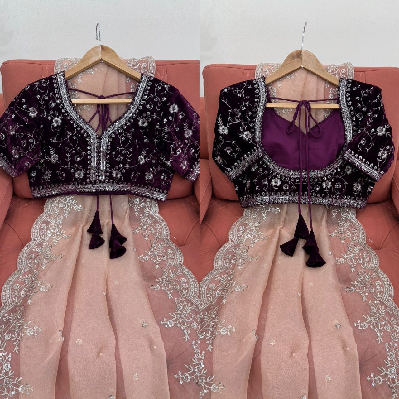 Terrific Peach Color Organza Silk And Thread With Sequence Work Designer Saree