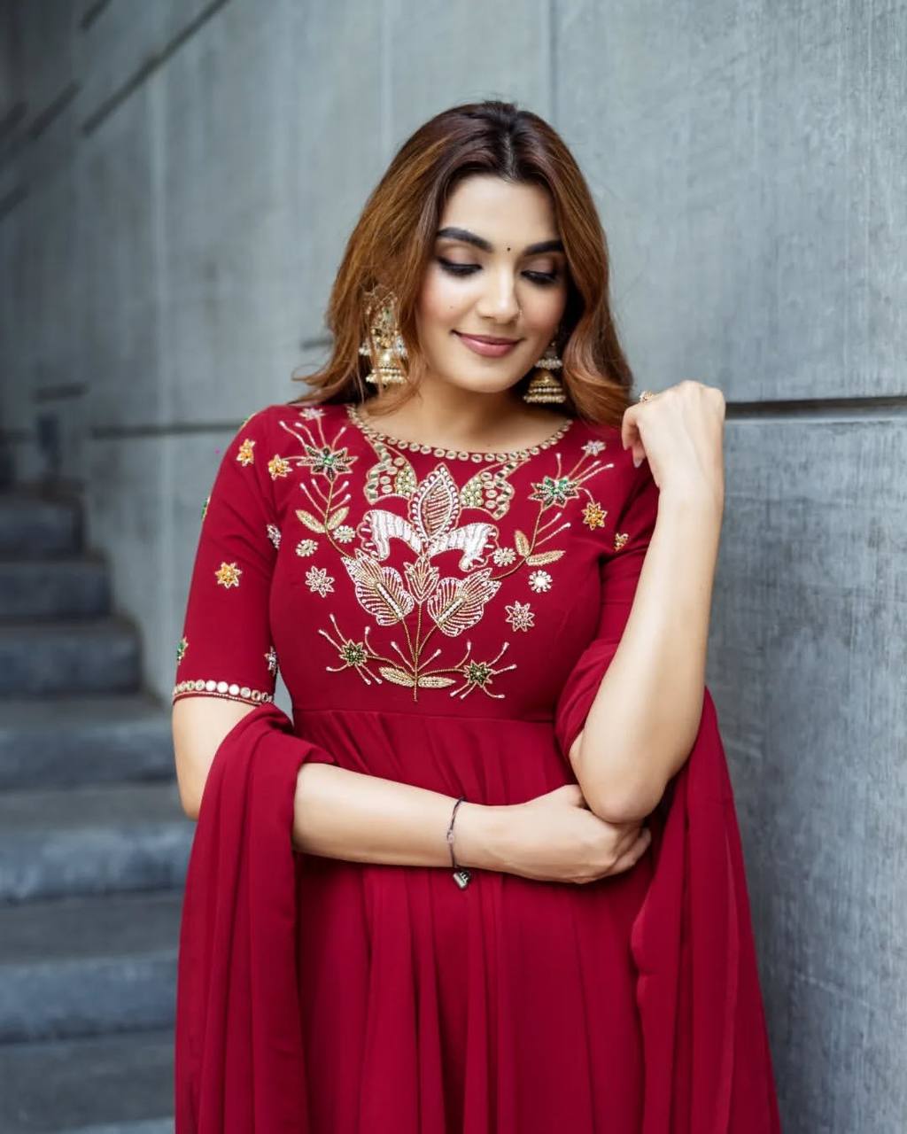 Wedding Wear Red Color Georgette Embroidery Palazzo Set