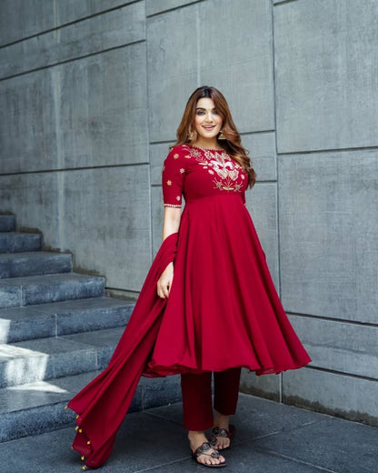 Wedding Wear Red Color Georgette Embroidery Palazzo Set