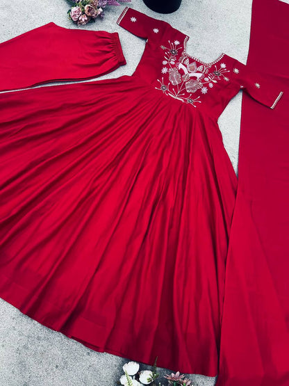 Wedding Wear Red Color Georgette Embroidery Palazzo Set
