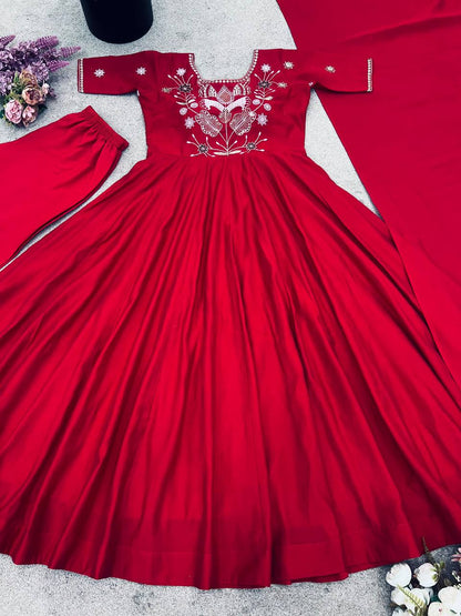 Wedding Wear Red Color Georgette Embroidery Palazzo Set