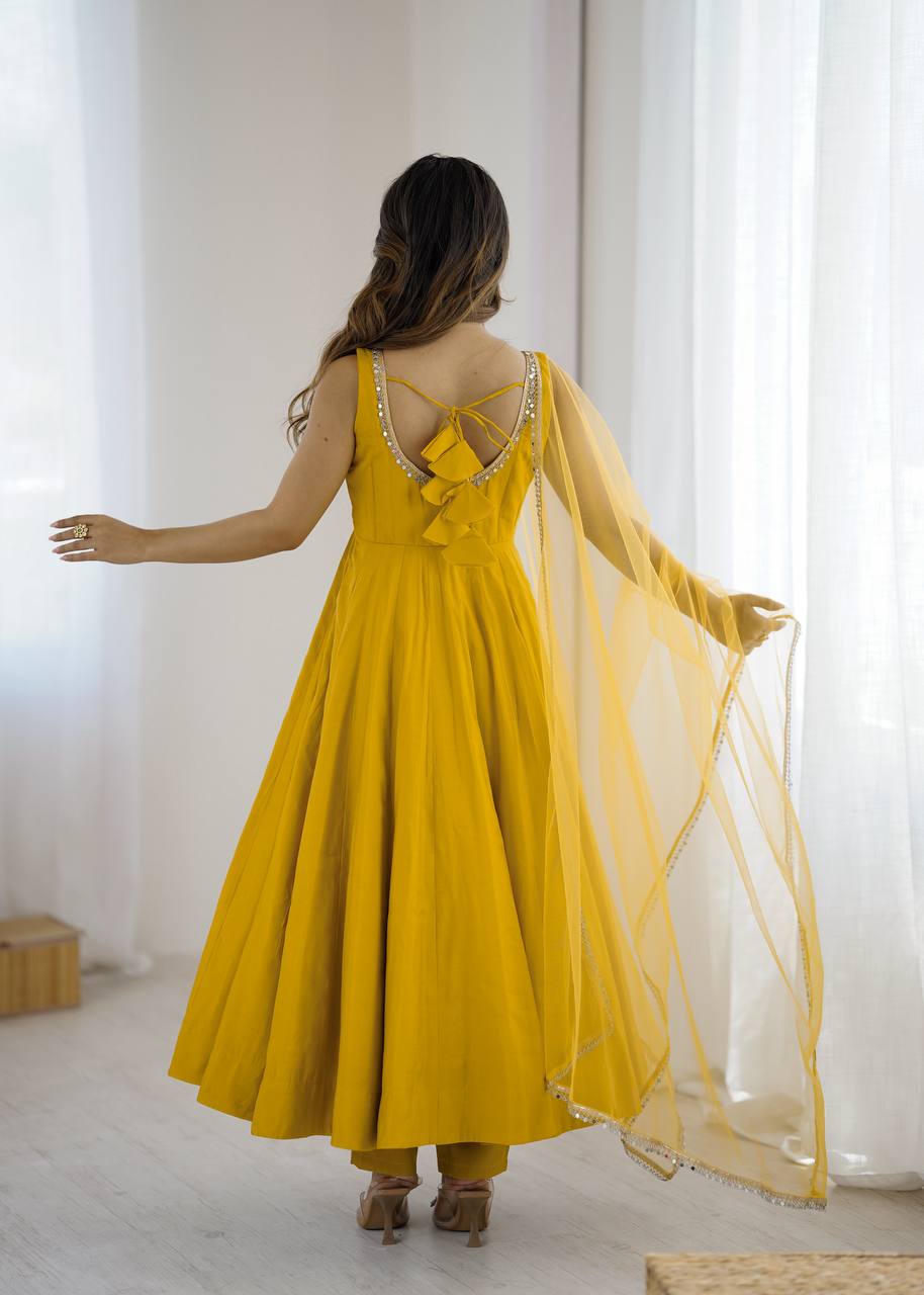 Haldi Wear Yellow Color Fully Flair 3 Piece Anarkali Gown