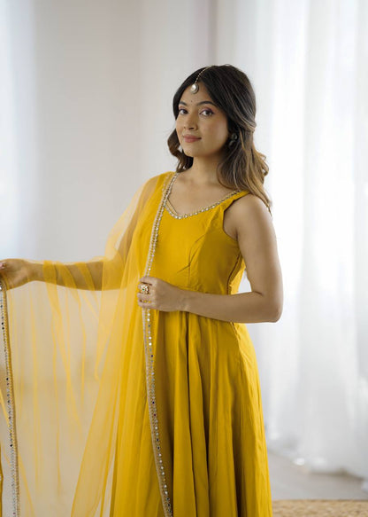 Haldi Wear Yellow Color Fully Flair 3 Piece Anarkali Gown