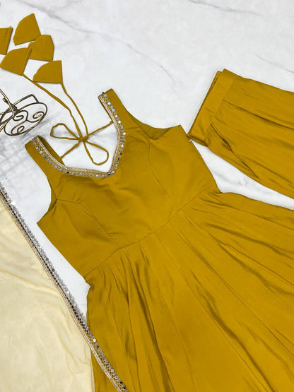 Haldi Wear Yellow Color Fully Flair 3 Piece Anarkali Gown