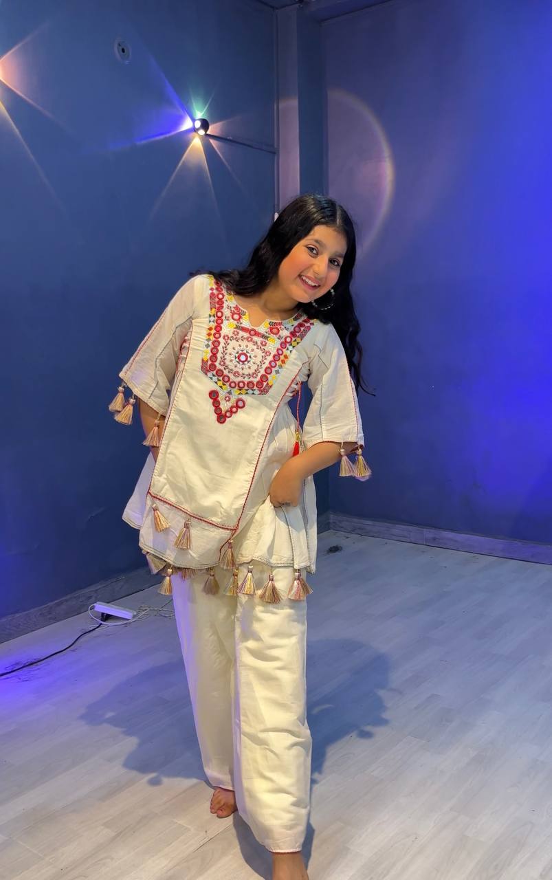 Function Wear Pure Khadi Cotton Kids Palazzo Suit Set