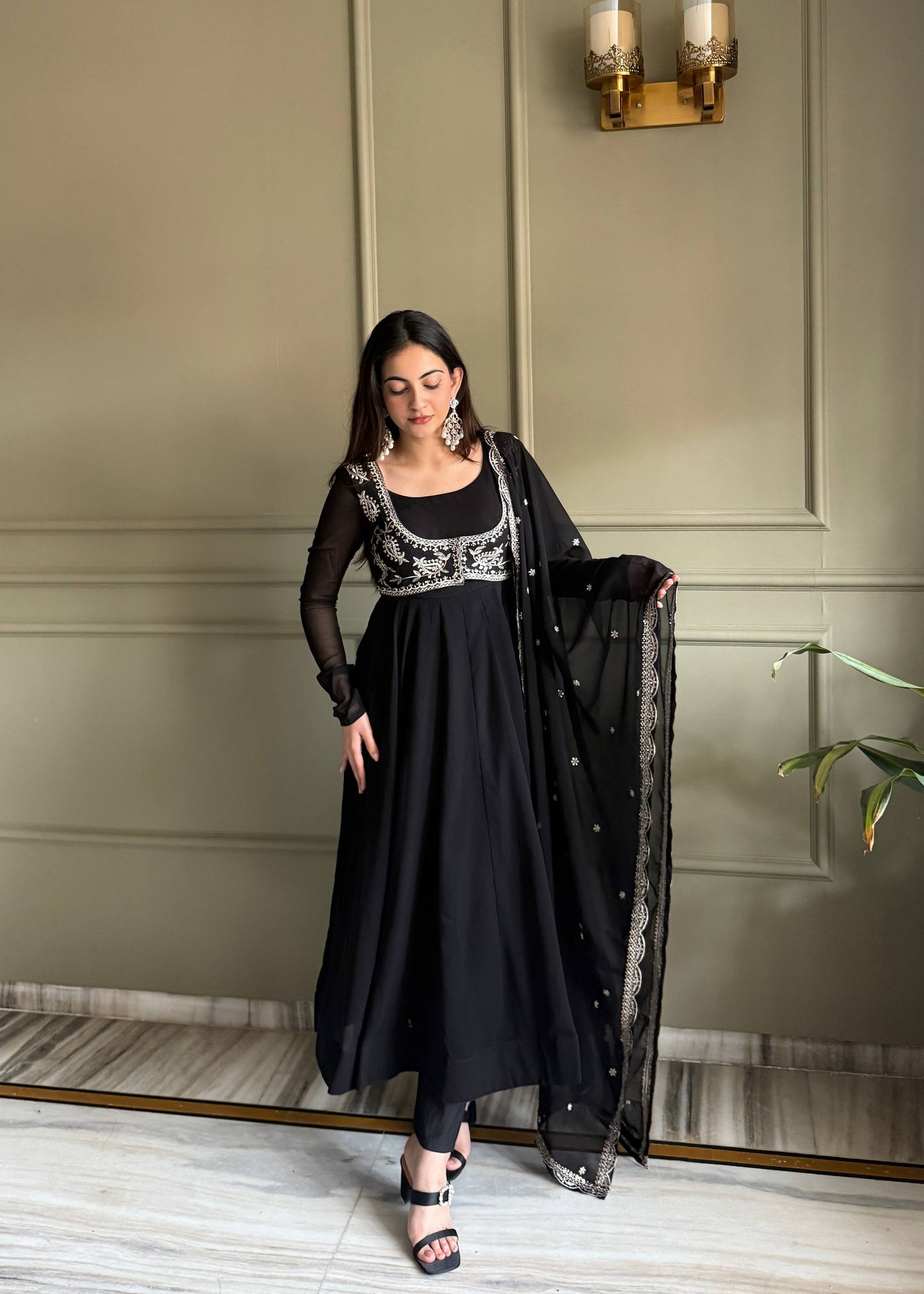 Admiring Black Color Embroidered Anarkali Suit With Dupatta