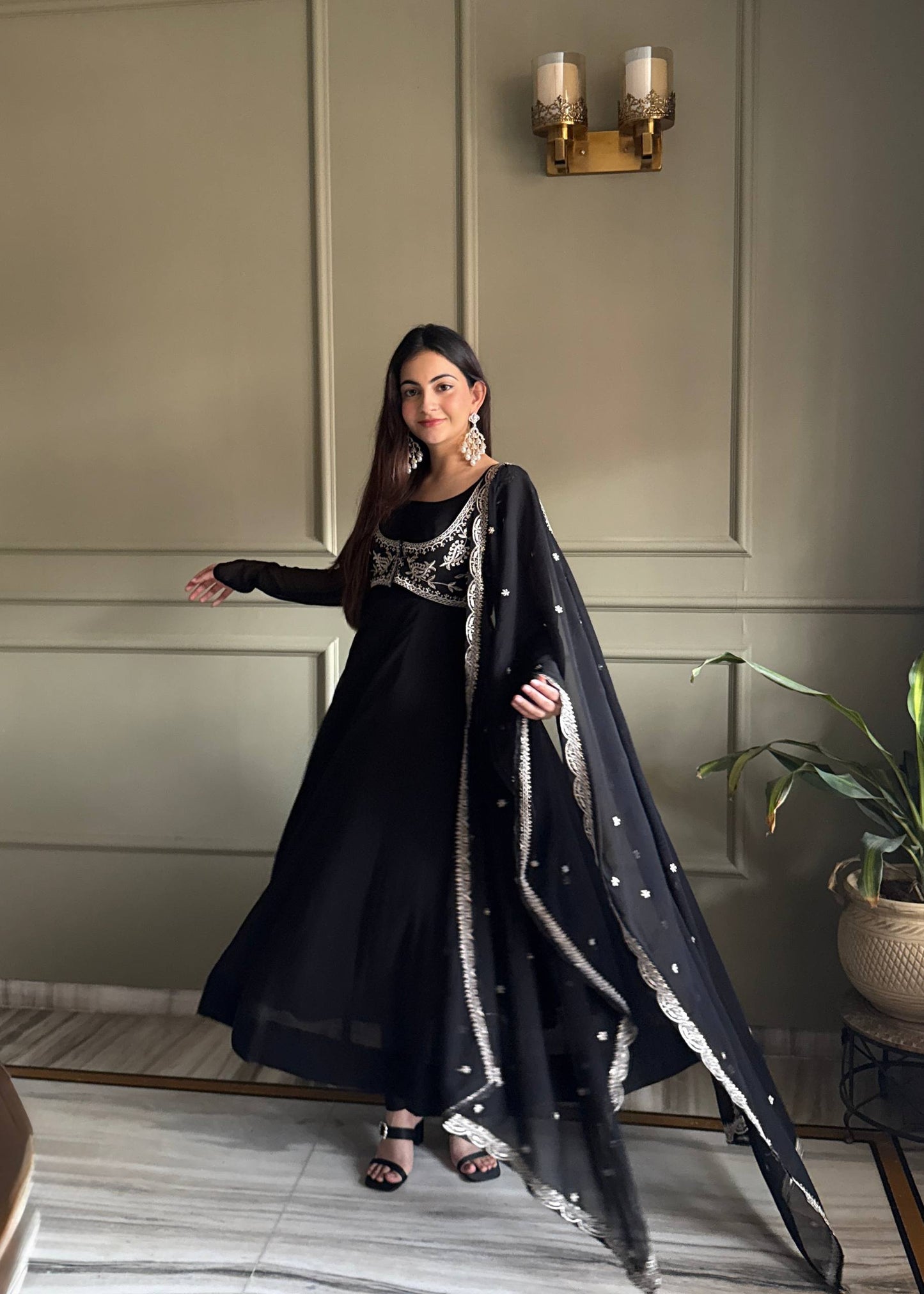Admiring Black Color Embroidered Anarkali Suit With Dupatta