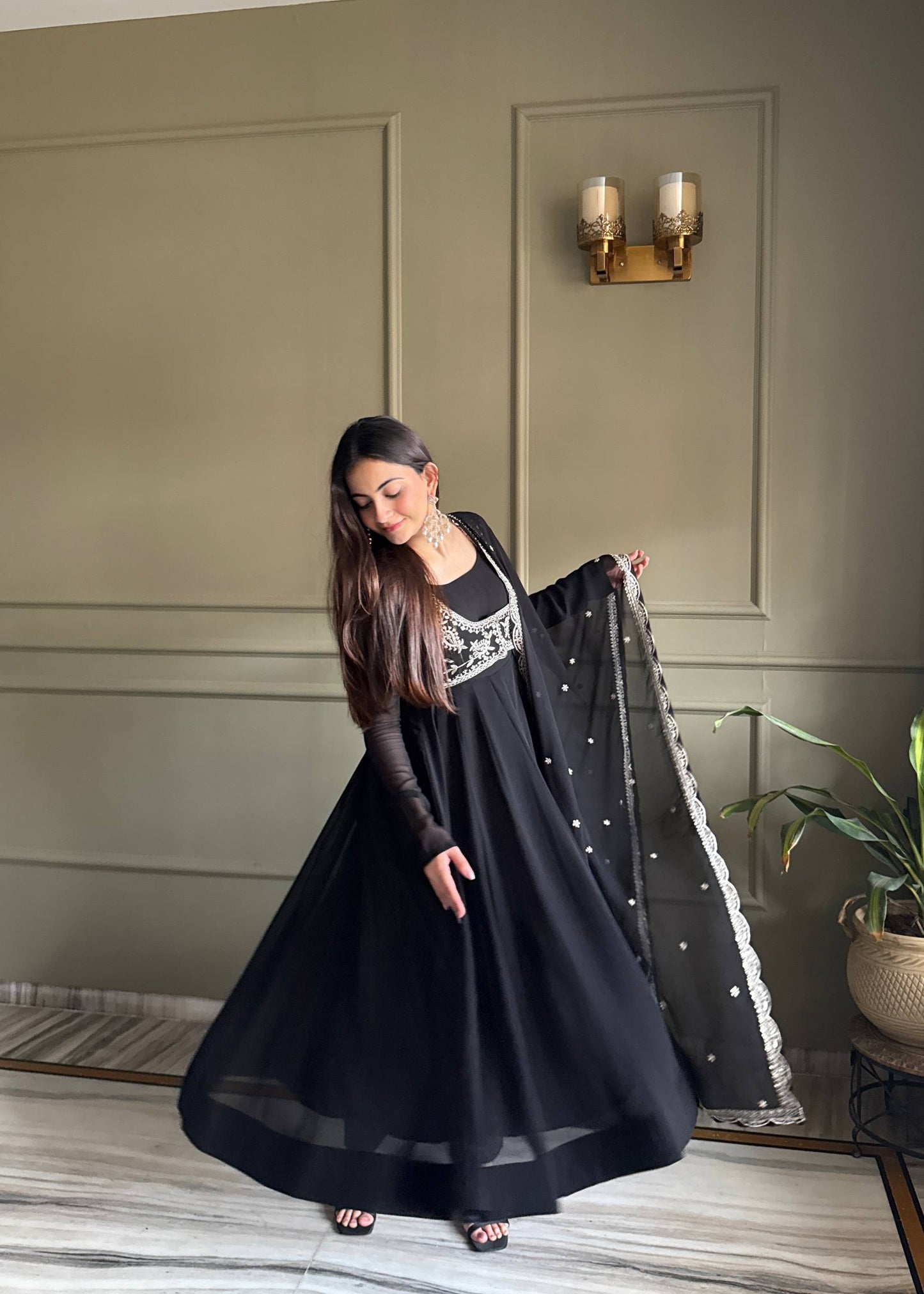 Admiring Black Color Embroidered Anarkali Suit With Dupatta